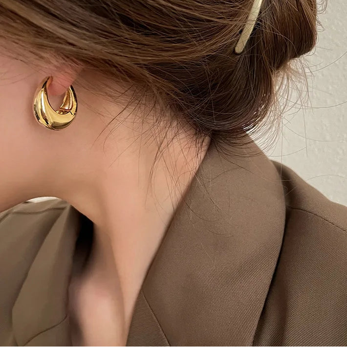 Boucles d'Oreilles Ovales LENNIK - Métal 3D Élégant Femme