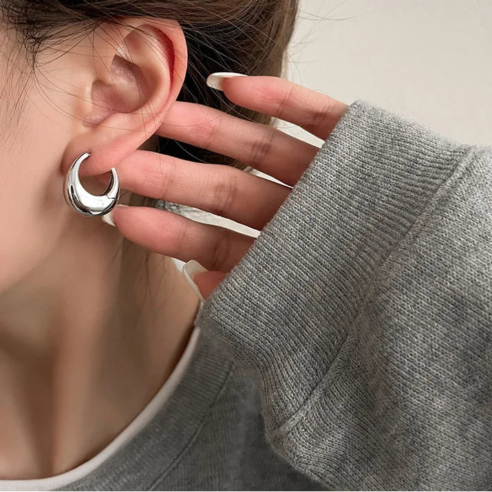 Boucles d'Oreilles Ovales LENNIK - Métal 3D Élégant Femme