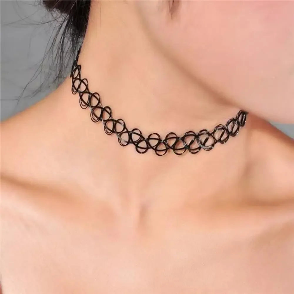 Collier Tour de Cou Gothique Vintage – Fil de Poisson Élastique Noir pour Femmes et Filles