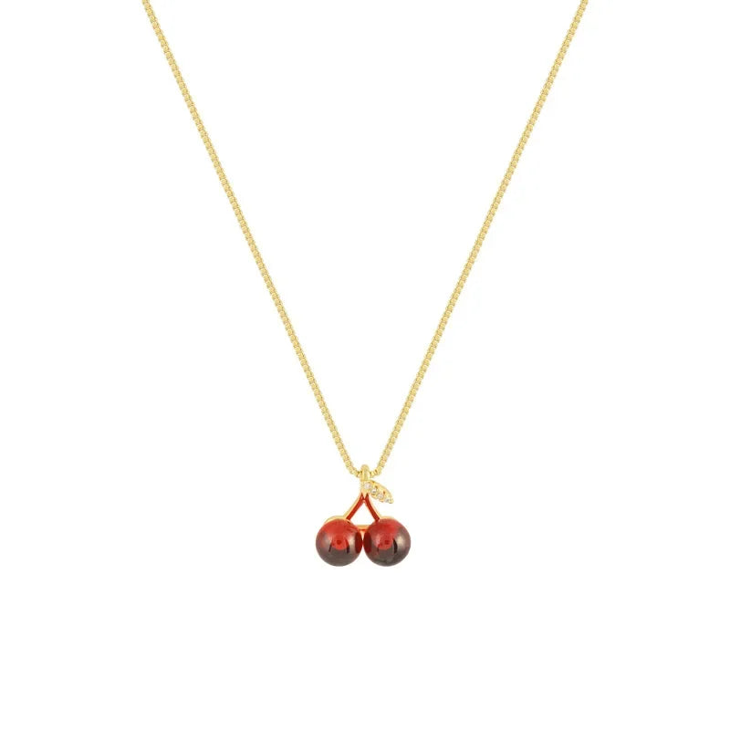 🩷 Collier pendentif "Petit Vin Rouge Cerise" – Chaîne dorée tendance pour femmes